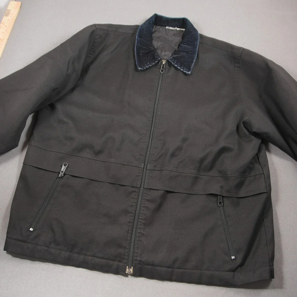 Corduroy Collar Quilted Lined Men Jacket XL Work Utility Nylon Chore Black